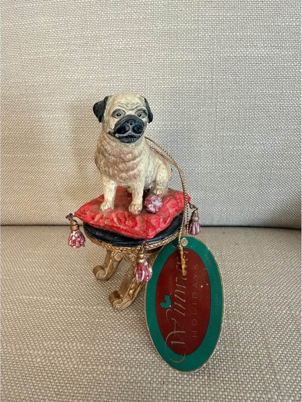 Vintage Pug on Stool Christmas Ornament